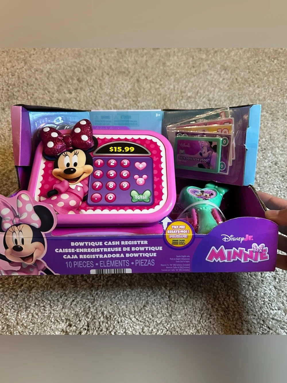 Disney Jr Minnie Bowtique Cash Register Play Set Pink With Sounds 10pcNEW IN BOX